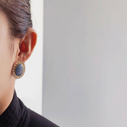 Elegant Blue Oil Drop Oval Earrings Retro Fashion Silver Needle Women Jewelry