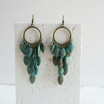 Green Bohemian Feather Tassel Earrings Ethnic Jewelry Women Fashion Accessory
