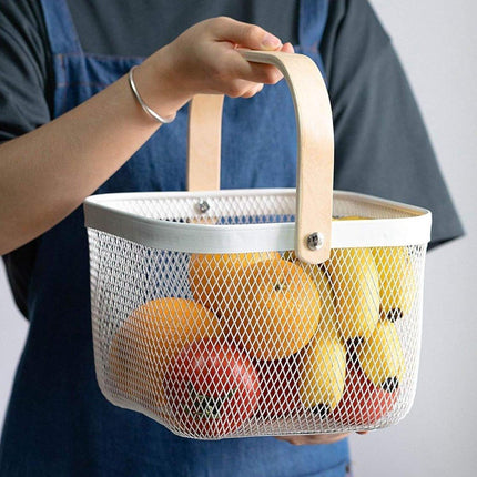 Hollow Iron Storage Basket for Fruit Vegetables Draining Organizer Kitchen Decor