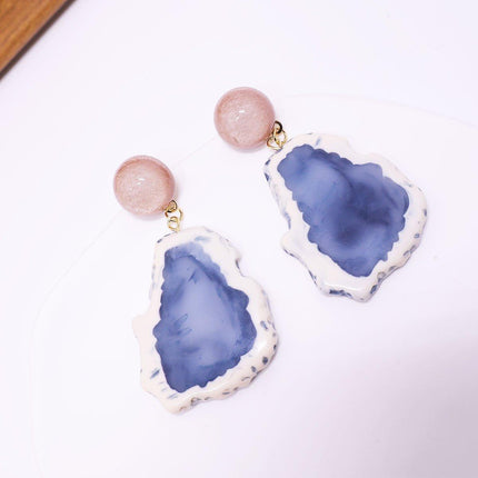 Vintage Art Resin Stud Earrings Colourful Fashion Pink blue Earrings Jewelry Gift