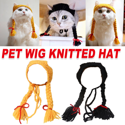Cat Headwear Handmade Braid Hat Cat Wig Hat Cat Hair Accessory Pet Decoration