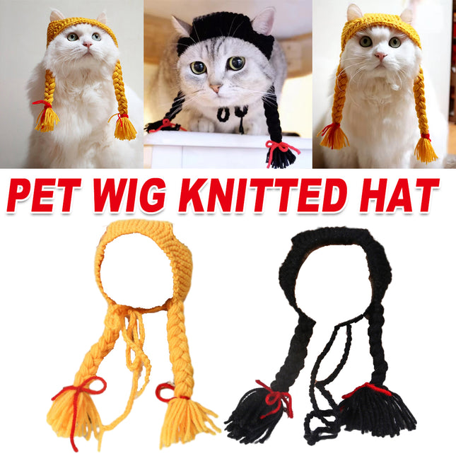 Cat Headwear Handmade Braid Hat Cat Wig Hat Cat Hair Accessory Pet Decoration