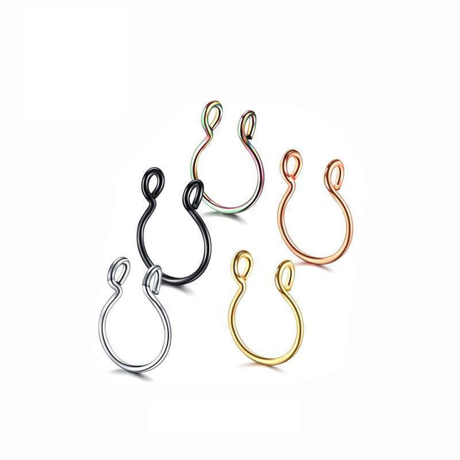 0.8MM High Quality Thin Septum Fake Nose Clip Ring Stud No Piercing 5Colours 0.8*8MM - Aimall