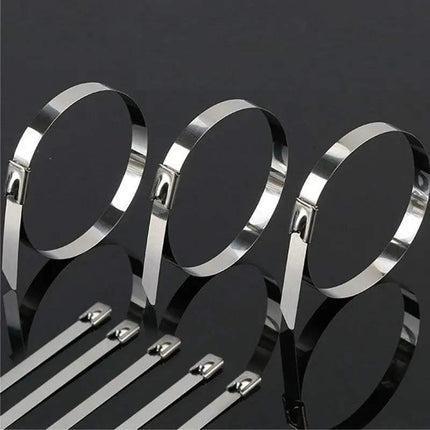 200x Stainless Steel Cable Ties SS304 Marine Grade Zip Strap Locking Wrap 100-800mm - Aimall