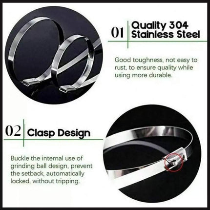 200x Stainless Steel Cable Ties SS304 Marine Grade Zip Strap Locking Wrap 100-800mm - Aimall