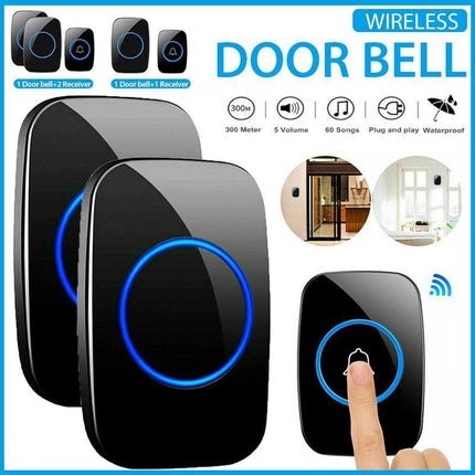 Wireless Door Bell Chime Waterproof Doorbell 2 Plugin Receivers 300M Long Range - Aimall