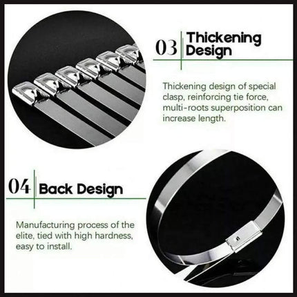 200x Stainless Steel Cable Ties SS304 Marine Grade Zip Strap Locking Wrap 100-800mm - Aimall