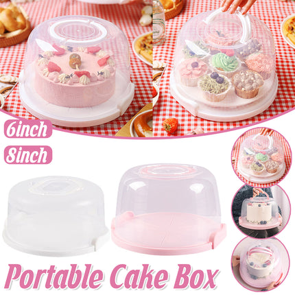 Reusable Plastic Cupcake Carrier Box Transparent Handle Cake Container