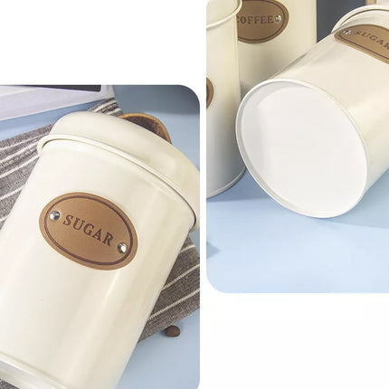 Kitchen Storage Canisters Set Metal Tea Coffee Sugar Jars Containers Retro
