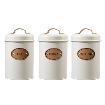 Kitchen Storage Canisters Set Metal Tea Coffee Sugar Jars Containers Retro