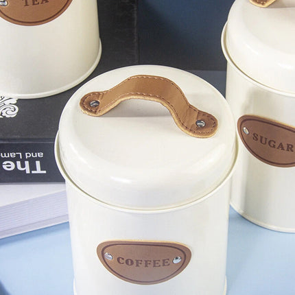Kitchen Storage Canisters Set Metal Tea Coffee Sugar Jars Containers Retro