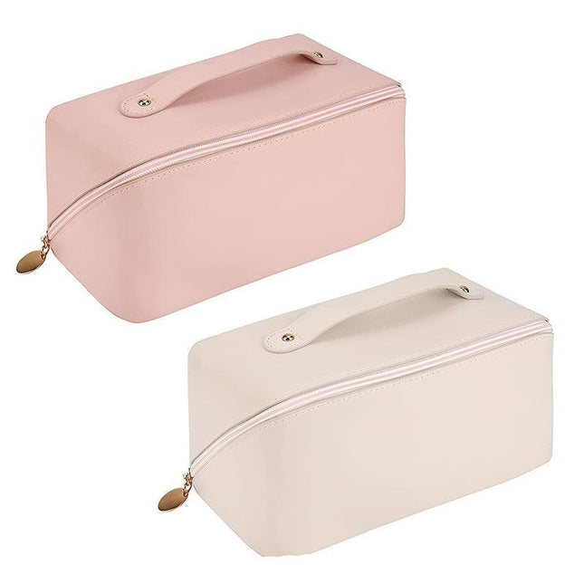 Large Capacity Travel Cosmetic Bag Organizer Makeup With Brushes Slots Dividers - Aimall