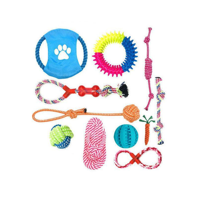 11PCS Pet Toys Puppy Dog Cat Durable Cotton Rope Pull Teeth Clean Chew Toy Set - Aimall