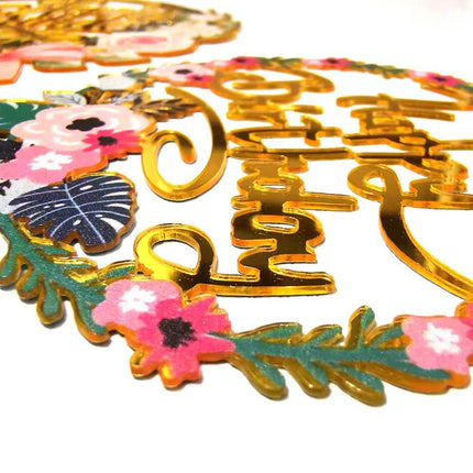 Happy Birthday Anniversary Wedding Cake Flowers Topper Acrylic Party Decorations - Aimall