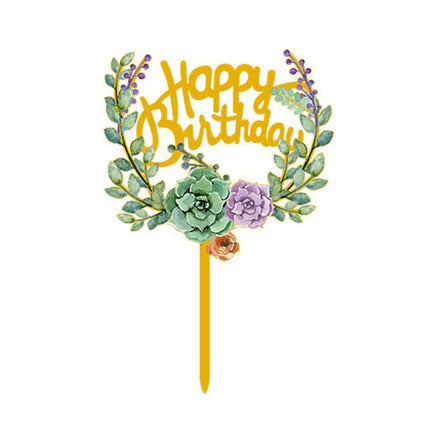 Happy Birthday Anniversary Wedding Cake Flowers Topper Acrylic Party Decorations - Aimall