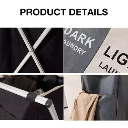 3 Sections Hamper Sorter Dark Light Folding Laundry Washing Basket Bag Holder AU - Aimall