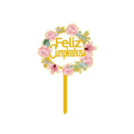 Happy Birthday Anniversary Wedding Cake Flowers Topper Acrylic Party Decorations - Aimall