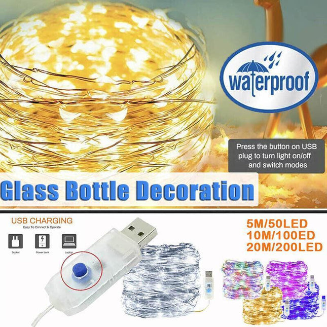 5M 10M 20M USB Powered Copper Wire String Fairy Lights Xmas Wedding Party Home - Aimall