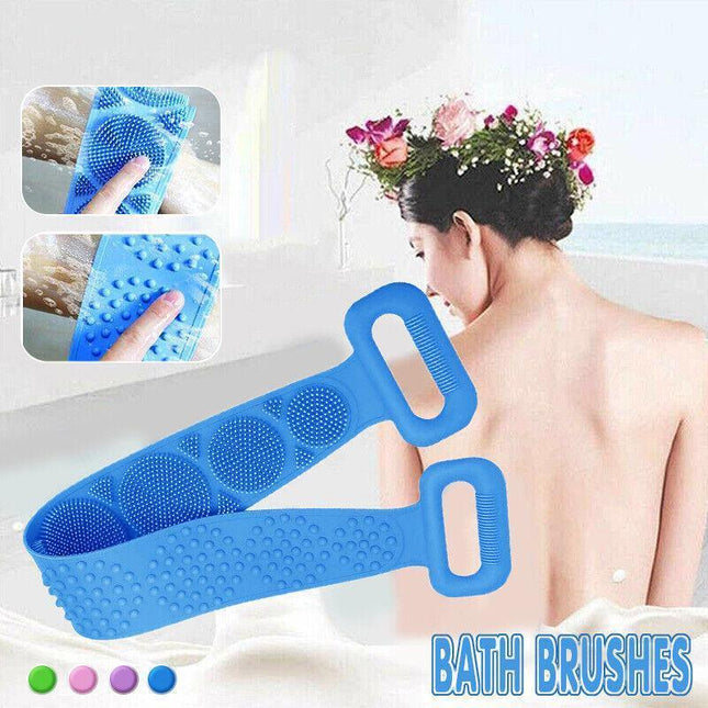 Bath Silicone Exfoliating Back Strap Scrub Shower Body Scrubber Brush Wash Clean - Aimall