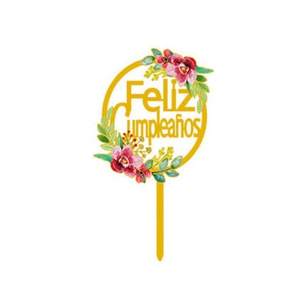 Happy Birthday Anniversary Wedding Cake Flowers Topper Acrylic Party Decorations - Aimall