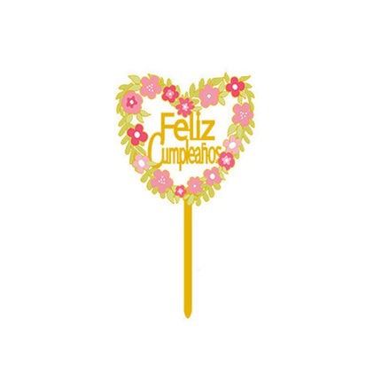 Happy Birthday Anniversary Wedding Cake Flowers Topper Acrylic Party Decorations - Aimall