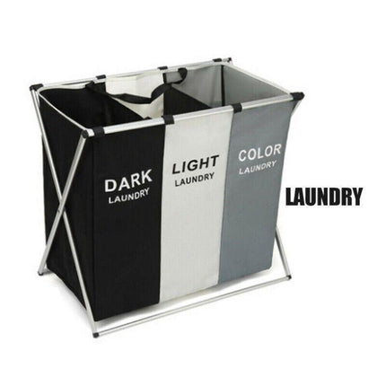 3 Sections Hamper Sorter Dark Light Folding Laundry Washing Basket Bag Holder AU - Aimall