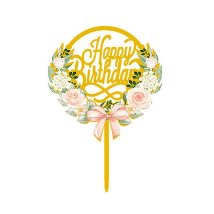 Happy Birthday Anniversary Wedding Cake Flowers Topper Acrylic Party Decorations - Aimall