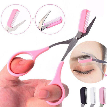 Stainless Steel Eyebrow Hair scissors Comb Makeup Trimmer Tweezers Tool New AU - Aimall