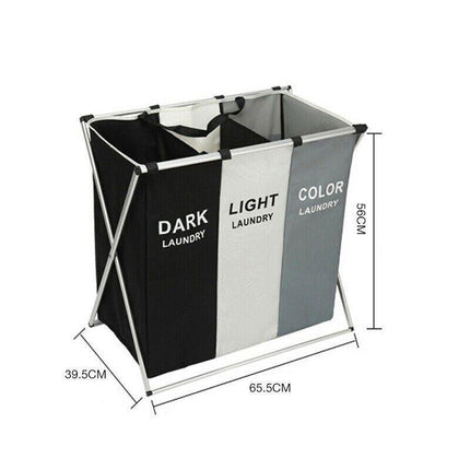 3 Sections Hamper Sorter Dark Light Folding Laundry Washing Basket Bag Holder AU - Aimall