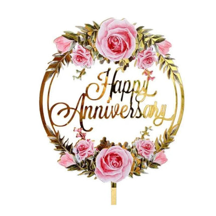 Happy Birthday Anniversary Wedding Cake Flowers Topper Acrylic Party Decorations - Aimall