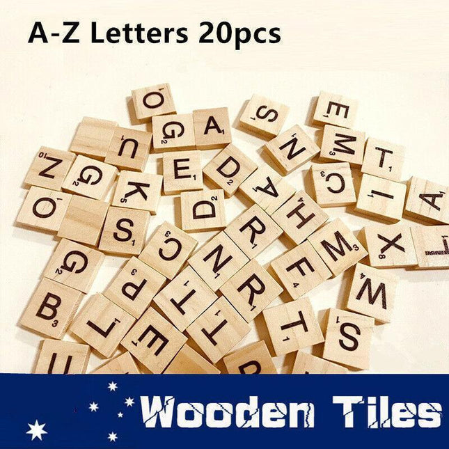 20x A-Z Letters Alphabet Wooden Scrabble Tiles Black Letters &Numbers For Crafts - Aimall