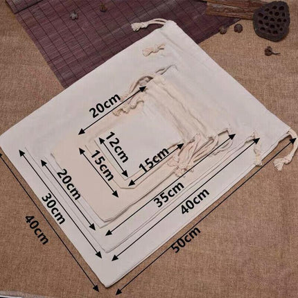 10-100x Canvas Bags Drawstring Storage Bag Bulk Linen Calico Cotton Tote Gift AU - Aimall