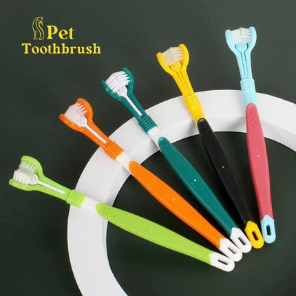 Dog Toothbrush Multi-angle Three Sided Pet Cat Mouth Oral Care Teeth Cleaning AU - Aimall