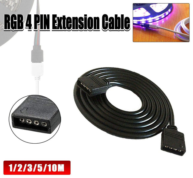 1-10M Black White LED RGB Light Strip Extension Cord Cable Lead Connector 4 Pin - Aimall