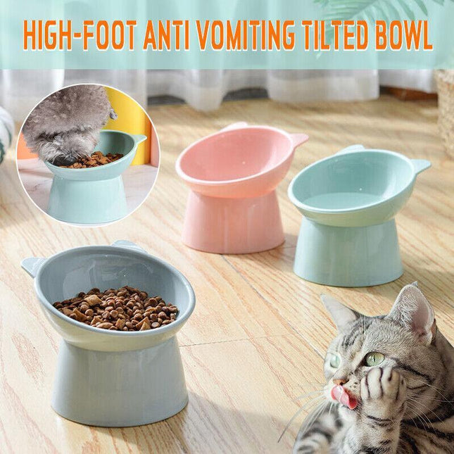 Elevated Pet Bowl Cat Dog Feeder Food Water High-foot Anti Vomiting Tilted Bowl - Aimall