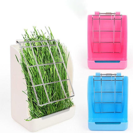 Pet Rabbit Hay Feeder Small Animal Hamster Pig Less Wast Hay Rack Corner Plastic - Aimall