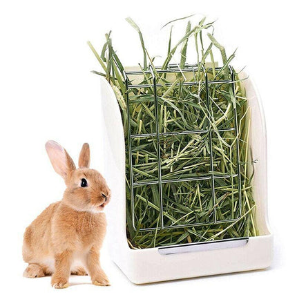 Pet Rabbit Hay Feeder Small Animal Hamster Pig Less Wast Hay Rack Corner Plastic - Aimall