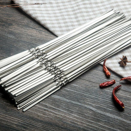 Stainless Steel Barbecue Metal Skewers Flat Needle BBQ Tools Kebab Stick 30CM AU - Aimall