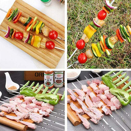Stainless Steel Barbecue Metal Skewers Flat Needle BBQ Tools Kebab Stick 30CM AU - Aimall