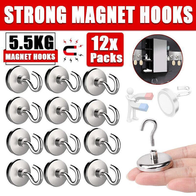 12x Strong Rare Earth Neodymium N38 Magnetic Hanger Holder Magnet Hooks AU 2.0kg - Aimall