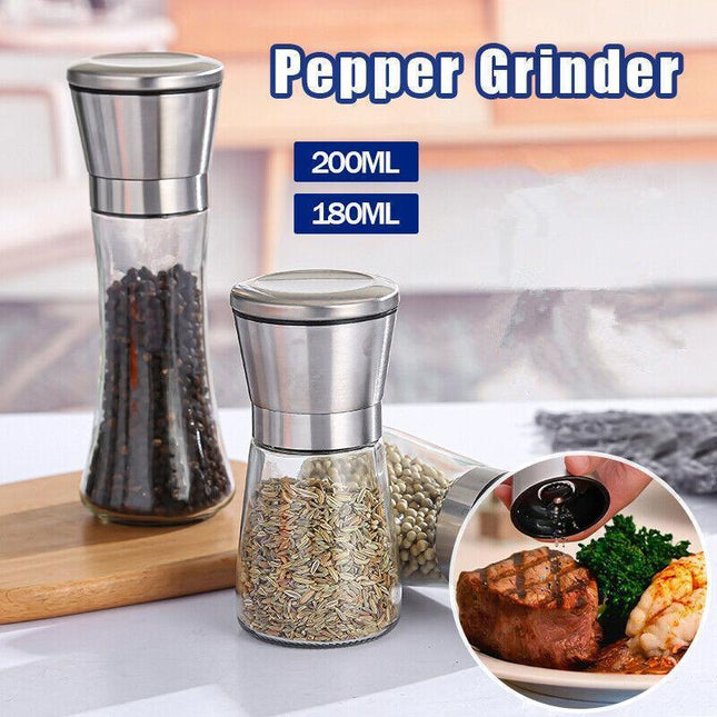 1/2x Stainless Steel Salt and Pepper Grinder Manual Ceramic Mills Glass Kitchen - Aimall