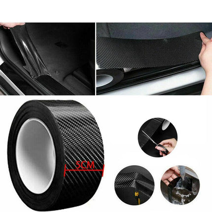 CarDoor Sill Protector Strip Carbon Fiber Bumper Sticker Rubber Trim Edge 5CM*3M - Aimall