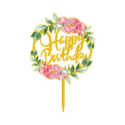 Happy Birthday Anniversary Wedding Cake Flowers Topper Acrylic Party Decorations - Aimall