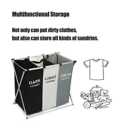3 Sections Hamper Sorter Dark Light Folding Laundry Washing Basket Bag Holder AU - Aimall