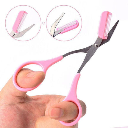 Stainless Steel Eyebrow Hair scissors Comb Makeup Trimmer Tweezers Tool New AU - Aimall