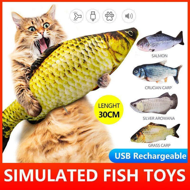Electric Dancing Fish Kicker Cat Toy Wagging Realistic Moves USB Rechargeable AU - Aimall