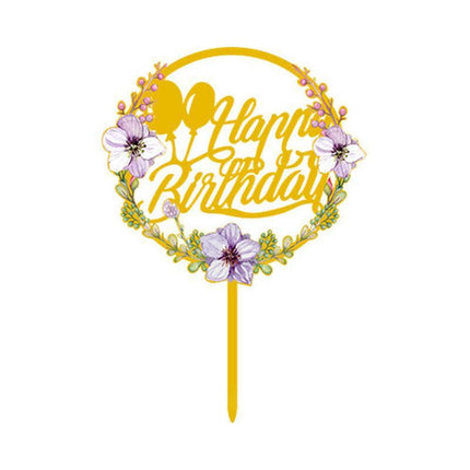 Happy Birthday Anniversary Wedding Cake Flowers Topper Acrylic Party Decorations - Aimall