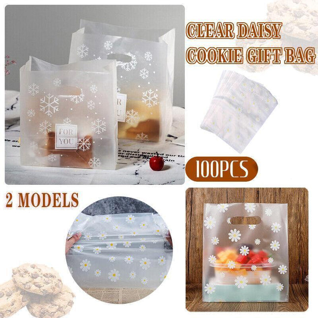 100PCS Clear Daisy Cookie Gift Bag Plastic Candy Package Bags With Handle Party - Aimall