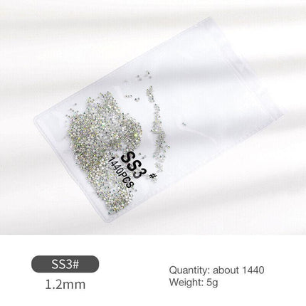 1440PCS Glitter Rhinestones Crystal Flat Clear Bottom Glass Nail Art Nail Drill - Aimall