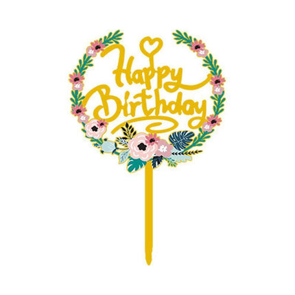 Happy Birthday Anniversary Wedding Cake Flowers Topper Acrylic Party Decorations - Aimall